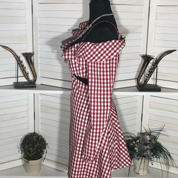 Lovers and Friends Gingham Red One Shoulder Mini Dress M - Picture 7 of 16
